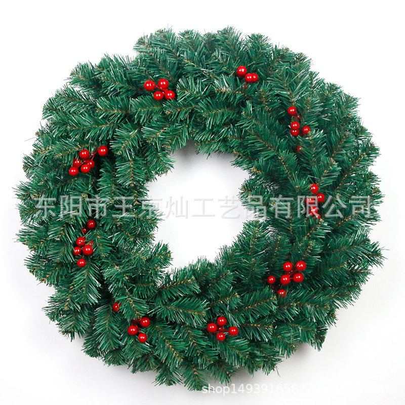 新款圣诞红果花环PVC加密圣诞花环商场橱窗装饰内花环场景布置