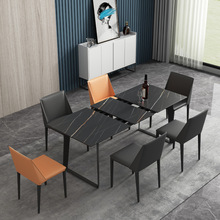 意式极简岩板餐桌伸缩长方形家用小户型可拉伸轻奢餐桌椅组合