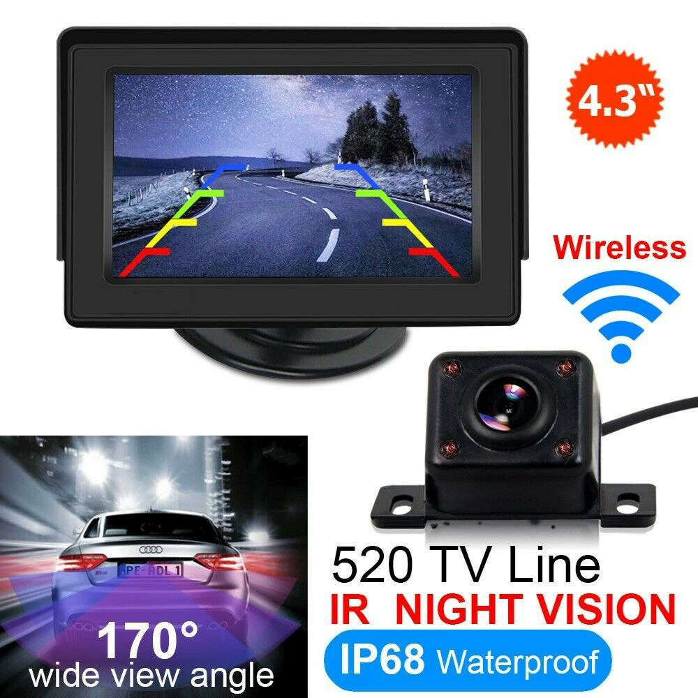 Взрывы внешней торговли 4,3-дюймовый беспроводной Автомобильный дисплей 4 лампы инфракрасная камера заднего вида универсальная камера HD