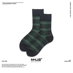Korean Retro Check Mid-Calf Socks for Autumn/Winter, New Women's socks, British Style Cotton Mid-Calf, Japanese Style Women's Socks