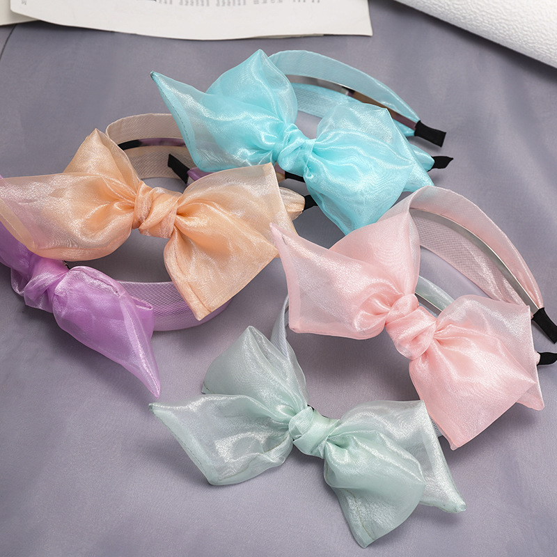 Coréenne Style Lumineux Soie Organza Arc Bandeau Large Bord Voile Coiffe Usine Ventes Directes À La Mode Bandeau Femelle C895 display picture 20