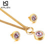 Jewelry, set, golden glossy crystal, pendant, earrings, necklace, European style