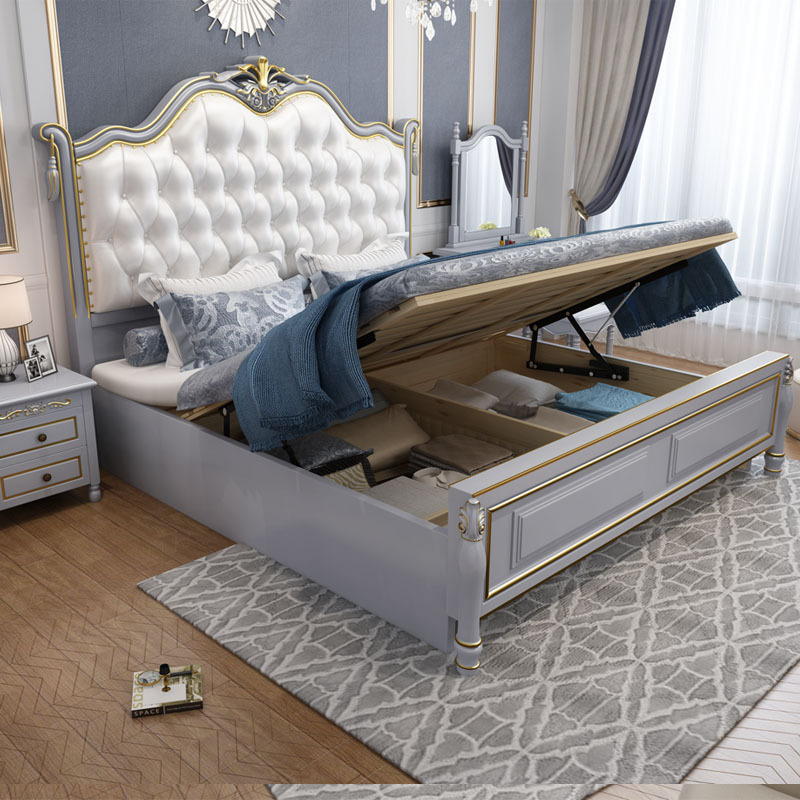 美式实木床轻奢床2米×2.2米加宽大长现代简约1.8m双人床主卧欧式