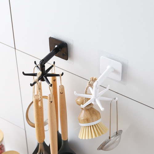 Multifunctional rotatable hook without punching strong adhesive storage rack kitchen bathroom spatula cooking utensils small items