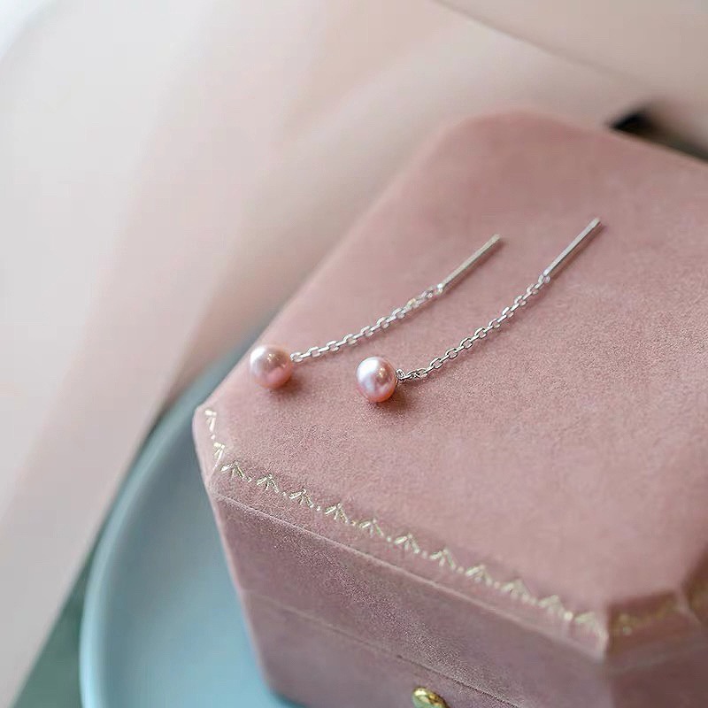 925 Sterling Silver, Freshwater Pearl Material 1 Pair 925 Sterling Silver Freshwater Pearl Ball Ear Line
