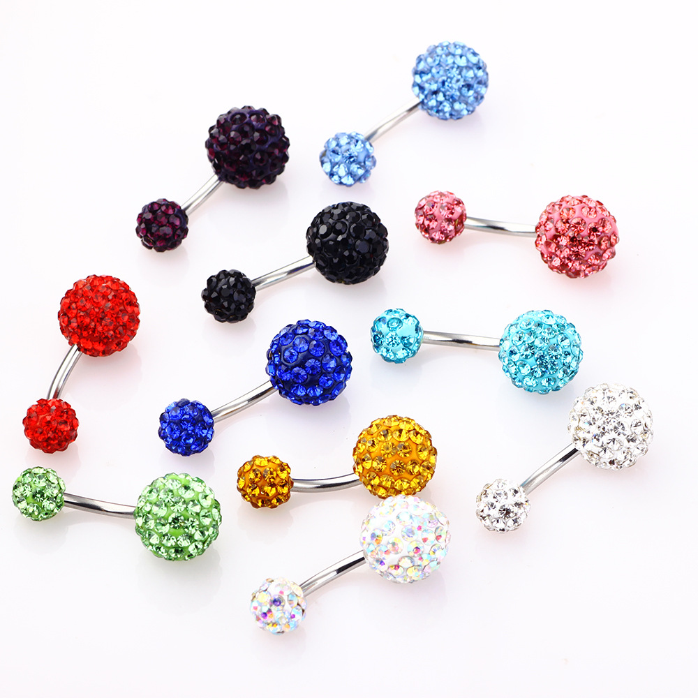 European-American Diamond Navel Nail Crystal Ball Belly Ring 5-8mm Stainless Steel Body Jewelry detail image 13