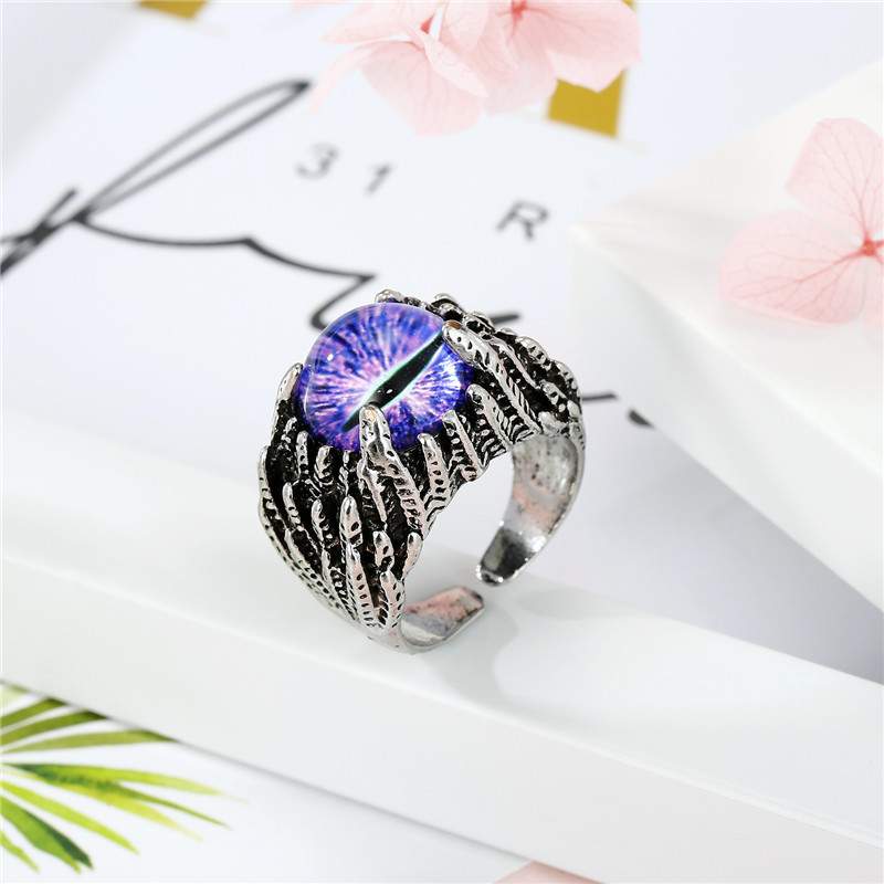 European Trend Retro Domineering Ring Personalized Punk Devil Eyes Antique Silver Open Ring Men Cros