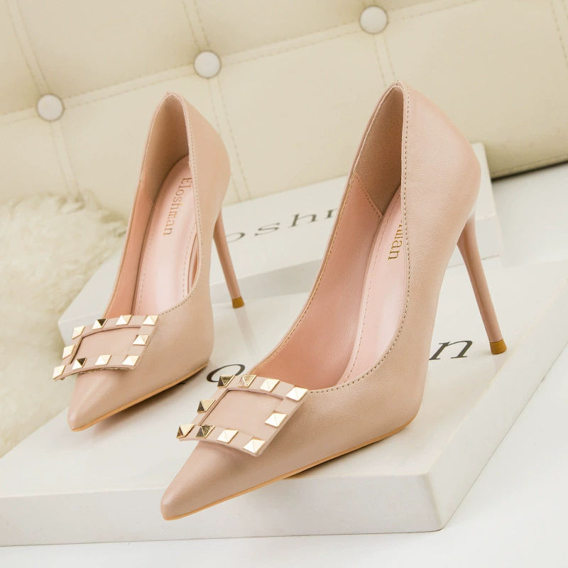 323-1 европейский и американский стиль, модная Профессиональная женская обувь OL, на шпильке, на высоком каблуке, с мелким ртом, с заостренной металлической пряжкой, сексуальная Однослойная обувь