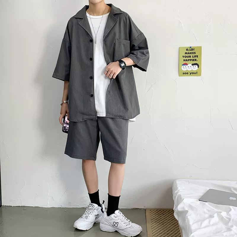 Summer thin set, trend suit for leisure, trousers, Korean style, simple and elegant design