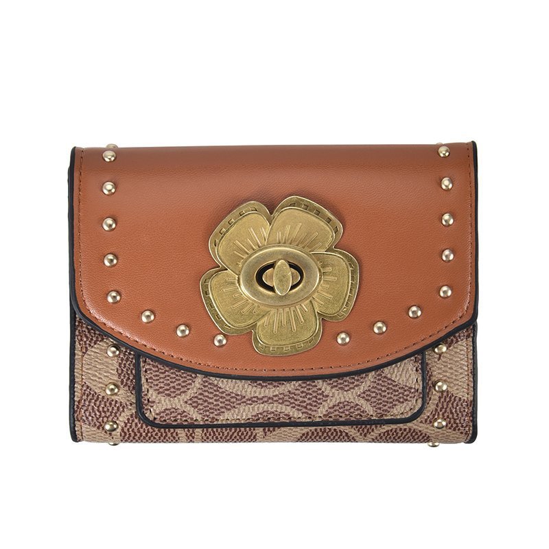 fashion camellia wallet trifold rivet short wallet multicard card holder wholesalepicture2