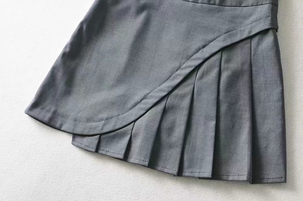 pleated irregular stitching high waist a-line skirt NSAC15011