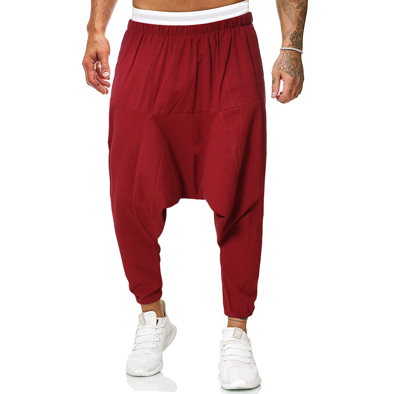 Men's European And American Fashion Trend Cotton And Linen Casual Cross-file Pants