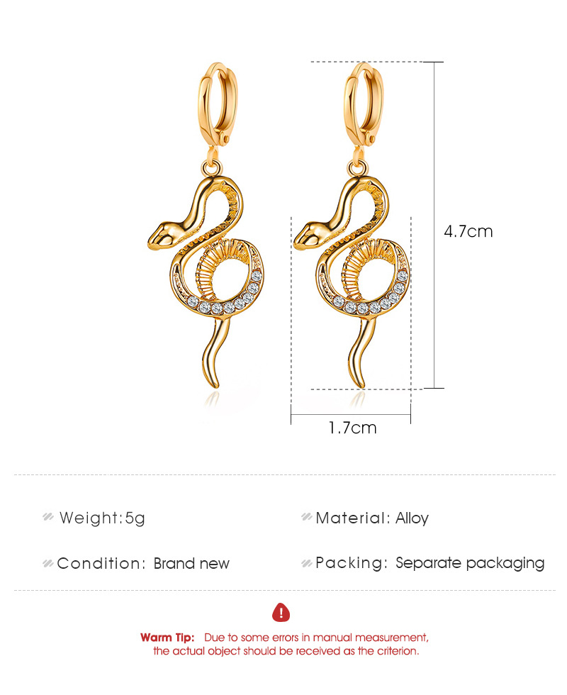 New Earrings Temperament Luxury Earrings Ear Buckle Personality Full Diamond Snake Shaped Long Earrings Ladies Earrings Wholesale Nihaojewelry display picture 1