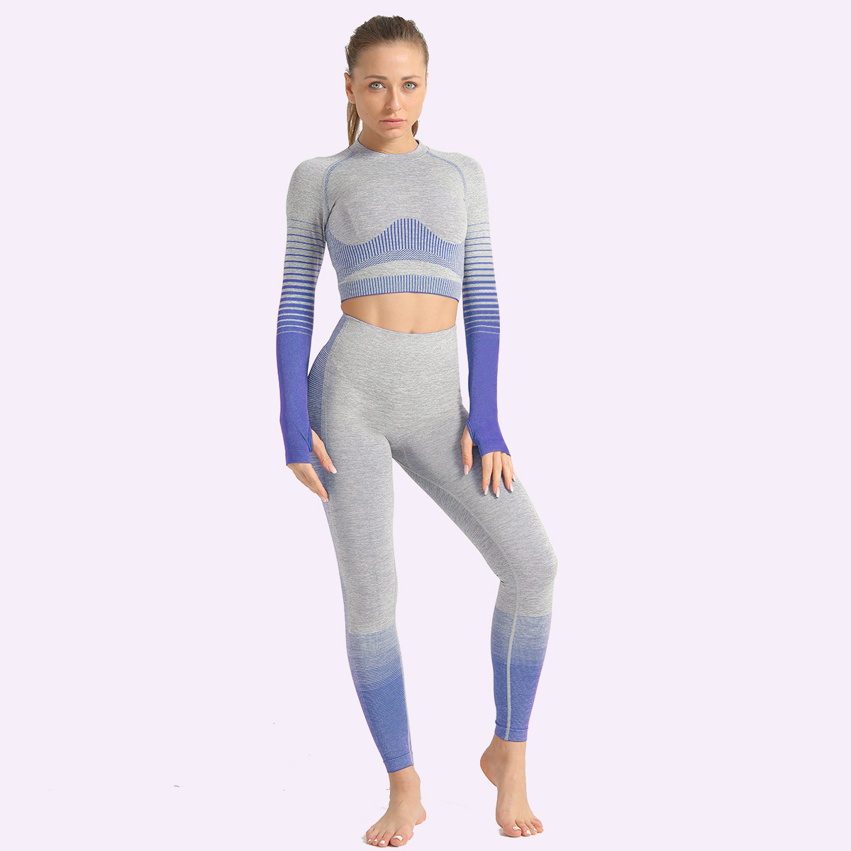 seamless striped knitted hip-lifting elastic fitness suit  NSNS10716