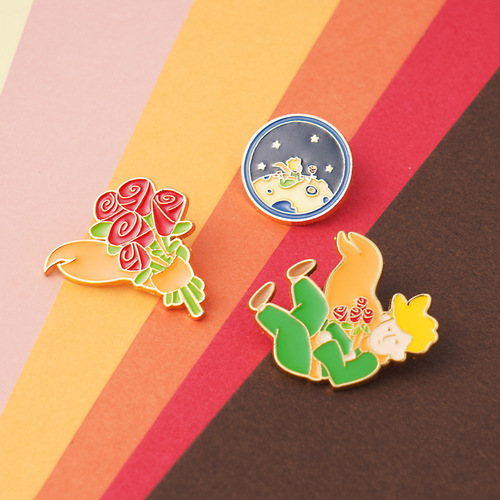 Fairy Tale Little Prince and the Fox Rose Back to Back Alloy Metal ACG Peripheral Brooch Badge