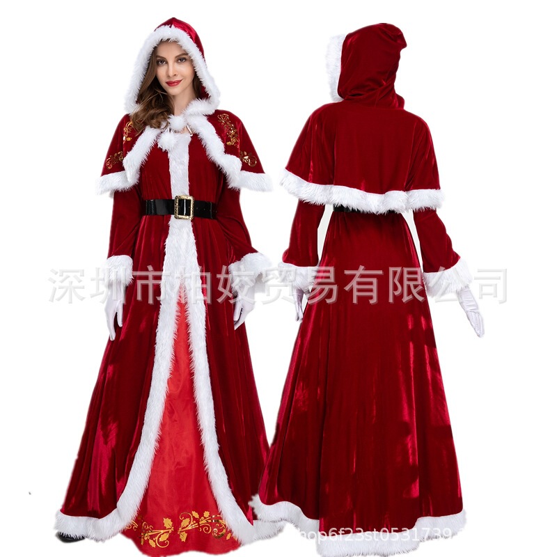 Christmas Costume Red Shawl Christmas Long Dress Annual Meeting Dress European and American Christmas Party Performance Dress Christmas Costume Red Shawl Christmas Long Dress Annual Meeting Dress European and American Christmas Party Performance Dress