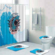 跨境浴帘套装 shower curtain 3d数码印花涤纶防水浴帘四件套定制