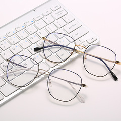 New anti-blue light glasses flat glasses for women with myopia glasses polygonal frame retro metal myopia glasses
