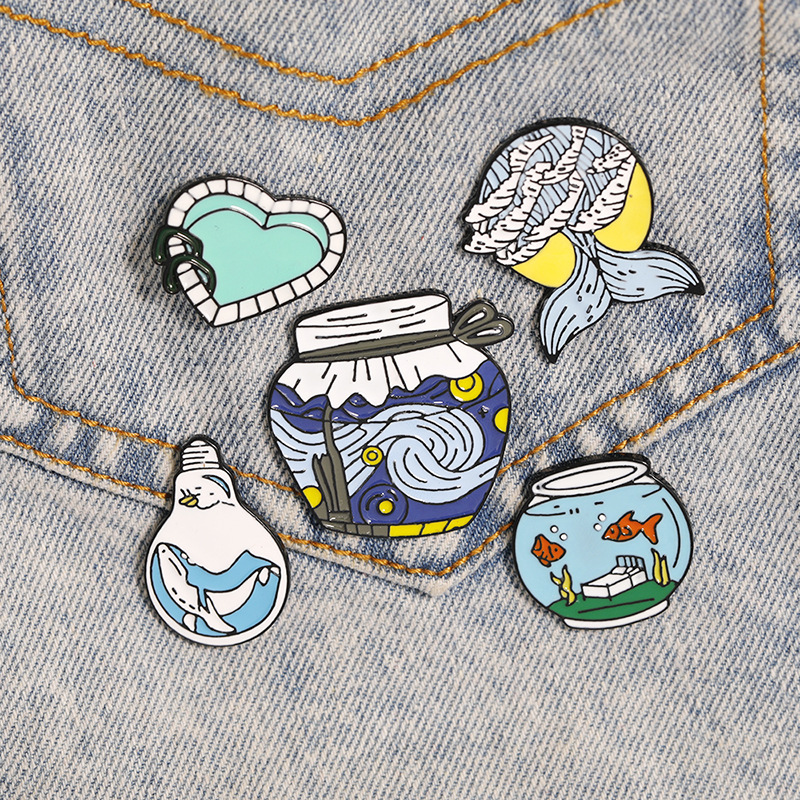 New Style Brooch Explosion Models Brooch Blue Series Van Gogh Wine Bottle Bulb Whale Tail Oil Drop Brooch Wholesale Nihaojewelry display picture 12