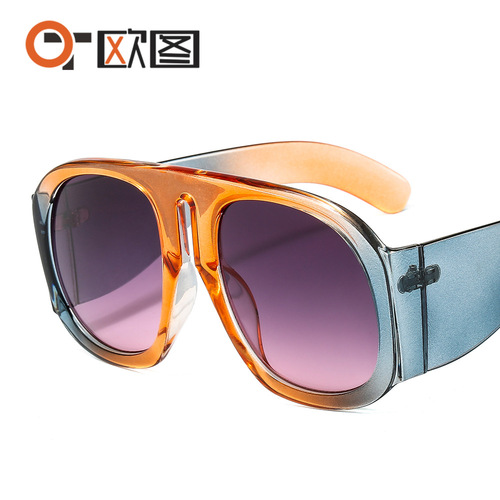 Foreign trade cross-border ins large frame sunglasses for women European and American fashion street photography round catwalk personality contrasting sunglasses T1770