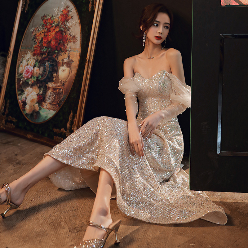 Evening Dresses cocktail party banquet dress vestido de banquete de cctel Banquet evening dress female dress French style Strapless One Shoulder Evening Dress Evening Dresses cocktail party banquet dress vestido de banquete de cctel Banquet evening dress female dress French style Strapless One Shoulder Evening Dress