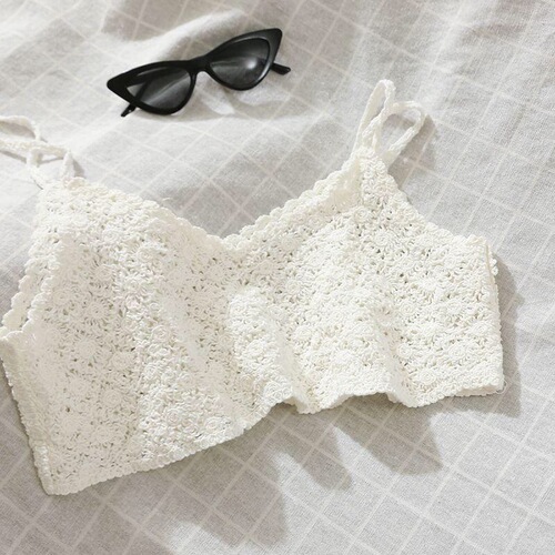 Small fresh Korean style loose knitted ins trendy versatile literary retro outer wear hollow crochet top camisole