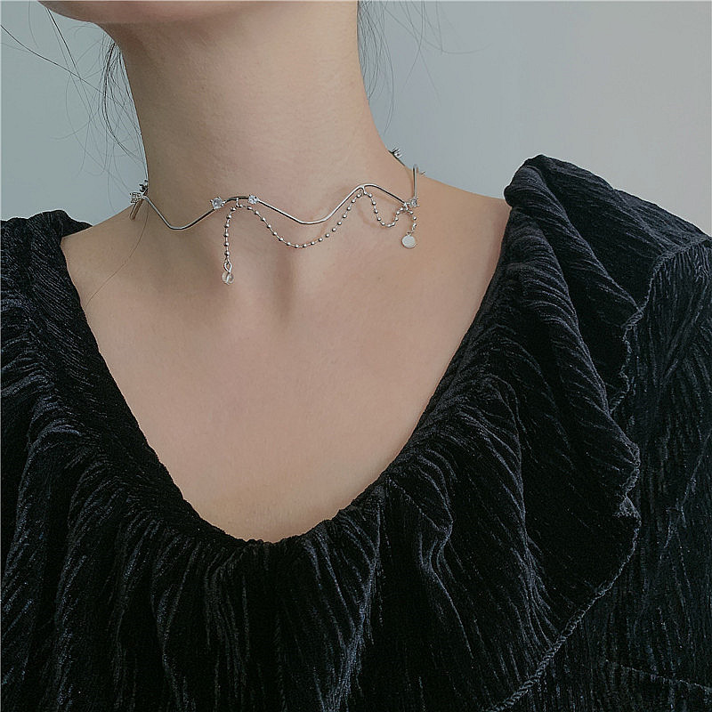 Choker Metal Crystal Diamond Wave Shape Collar Style Necklace Wholesale Nihaojewelry display picture 5