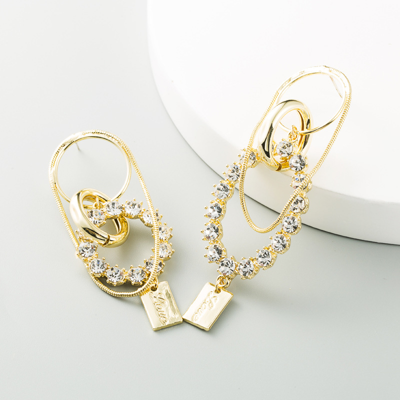 Fashion All-match Real Gold Plated S925 Silver Needle Alloy Inlaid Rhinestone Exaggerated Long Earrings display picture 2