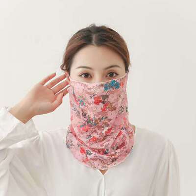 2020年新款蕾丝防晒面纱夏季薄款透气护脖遮脸面纱印花挂耳面罩|ms