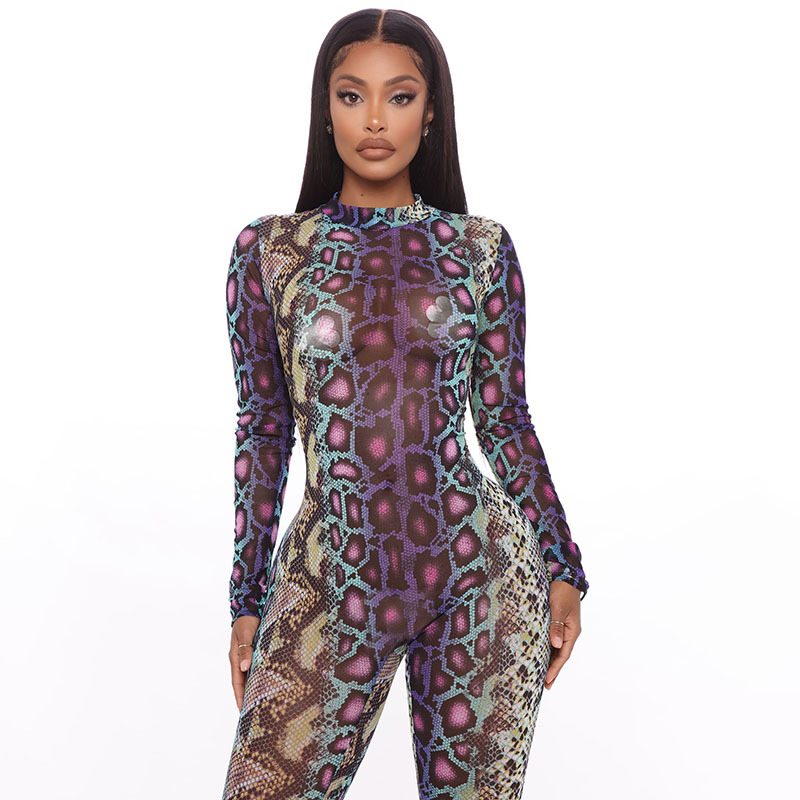 Snake Print Long-Sleeved Jumpsuit NSHLJ43196