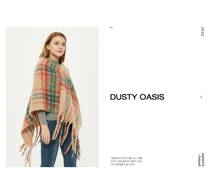 Unisex Thickened cape for women with fine check and coarse fringe pullover_voghion.com