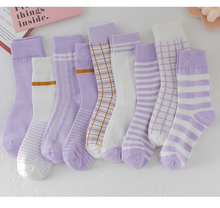 Spring And Summer Purple Plaid Socks Female Harajuku Style Purple Plaid Socks Wholesale display picture 2