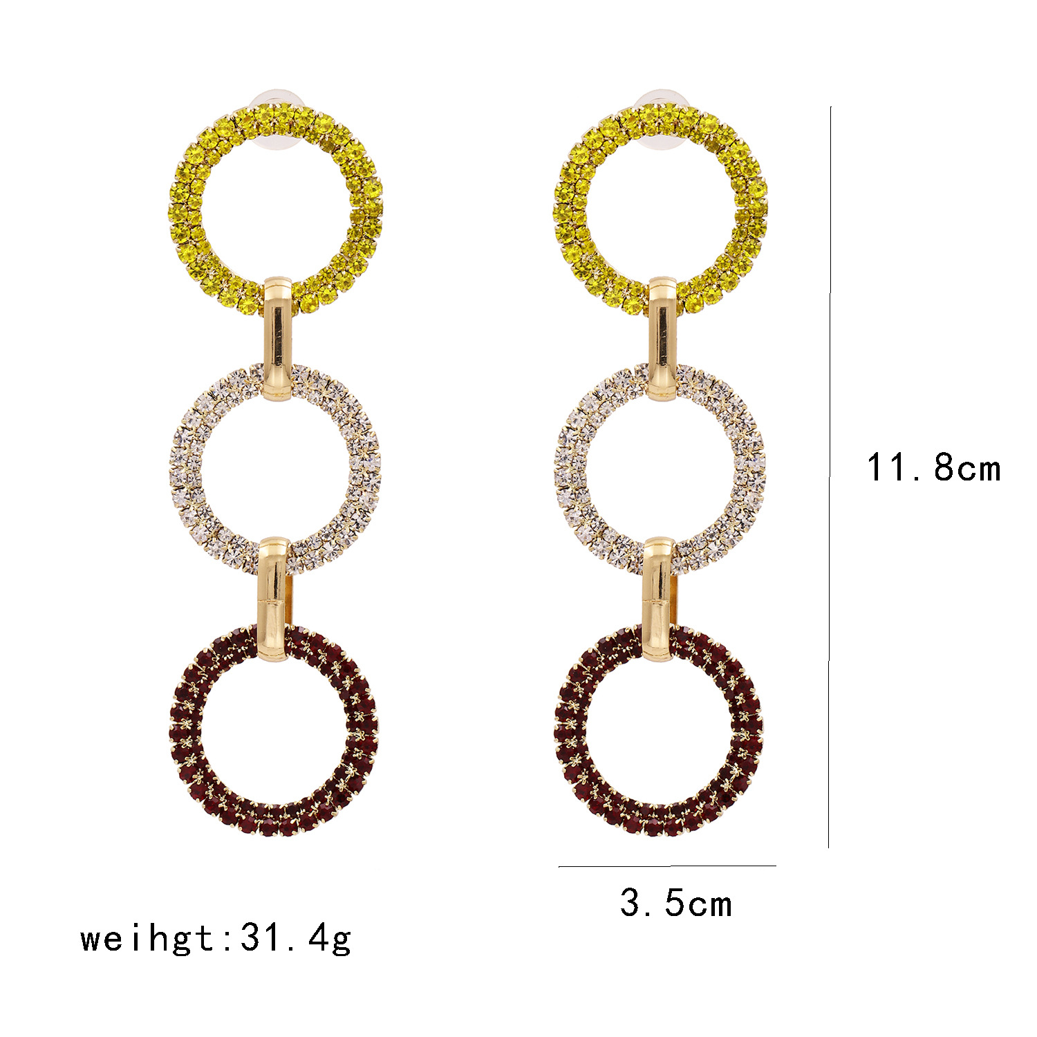 New Color Diamond Crystal Earrings Color Circle Pendant Long Round Earrings display picture 1