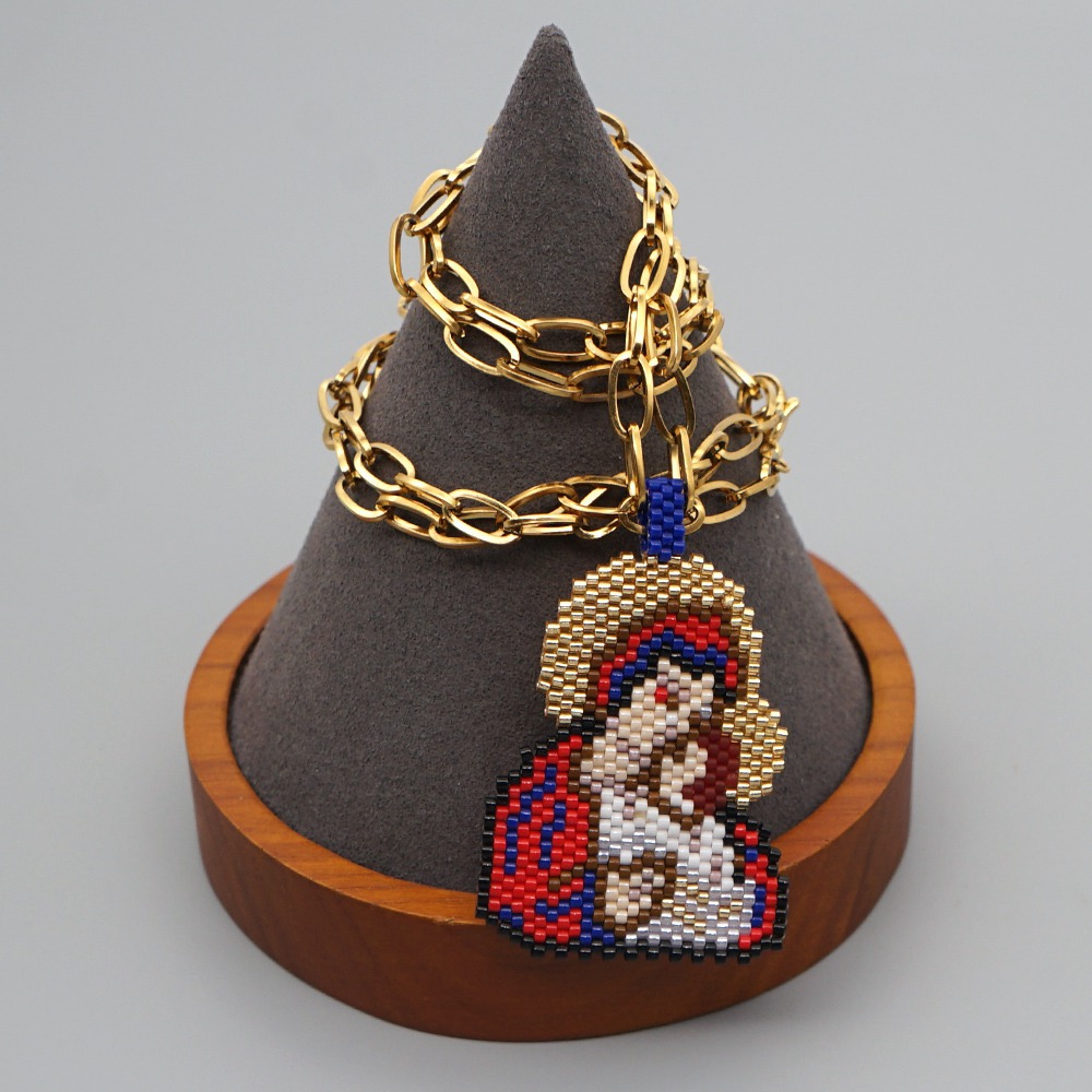 Religion Virgin Mary Hug Jesus Ethnic Style Rice Beads Woven Handmade Titanium Steel  Necklace display picture 6