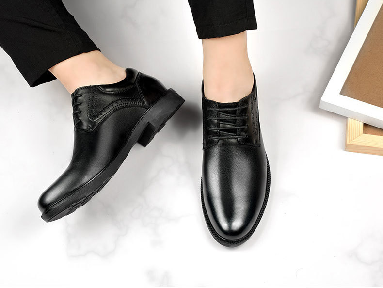 Chaussures habillées décontractées pour hommes, doublure polaire rehaussante, bout rond et ouverture peu profonde._voghion.com