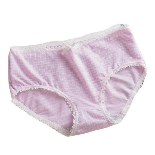 Korean version new checkered lace underwear for women students, refreshing and breathable, simple and comfortable, cute middle waist triangle pants, wholesale