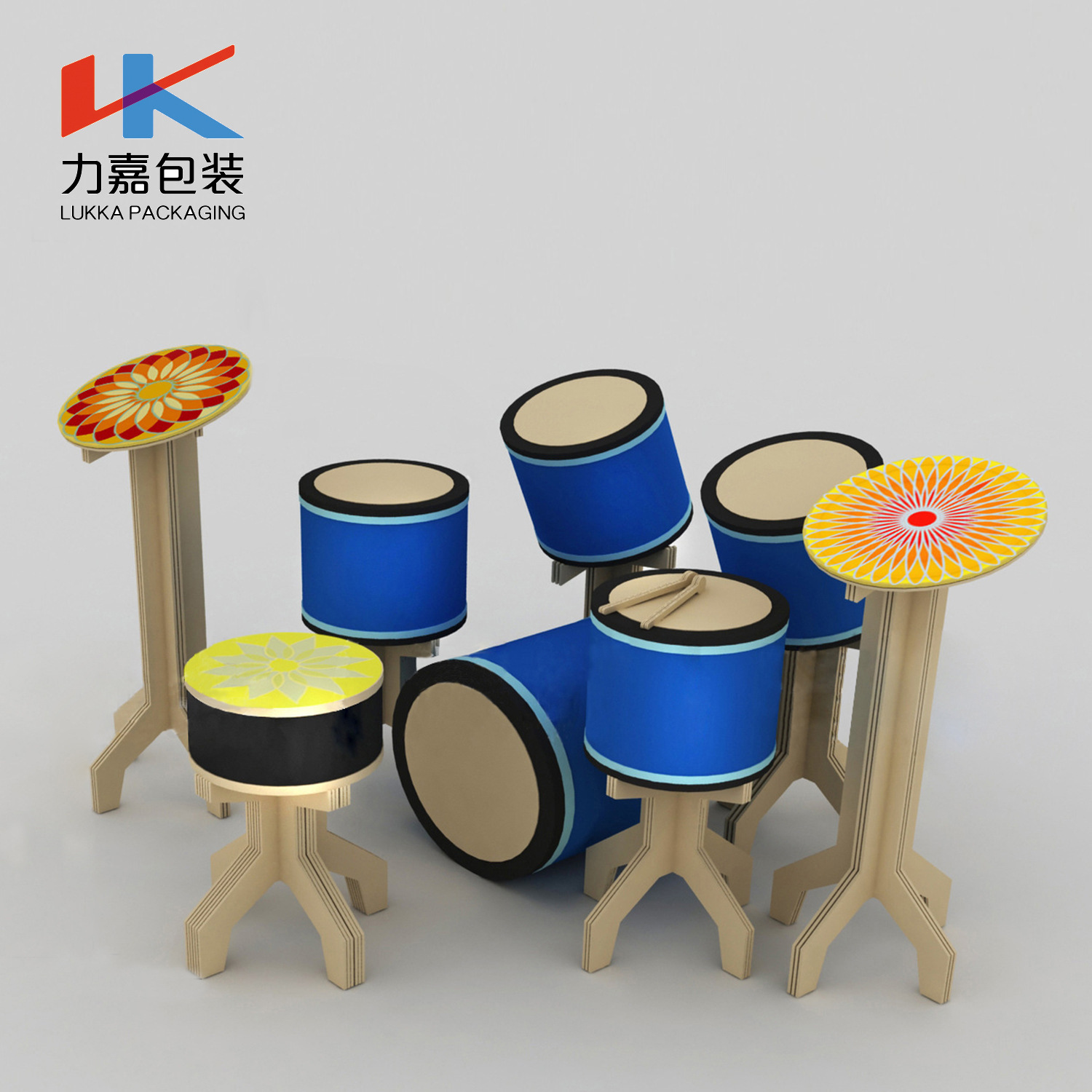 力嘉包装纸质瓦楞爵士鼓摆件儿童主题展厅展览装饰氛围布置工艺品