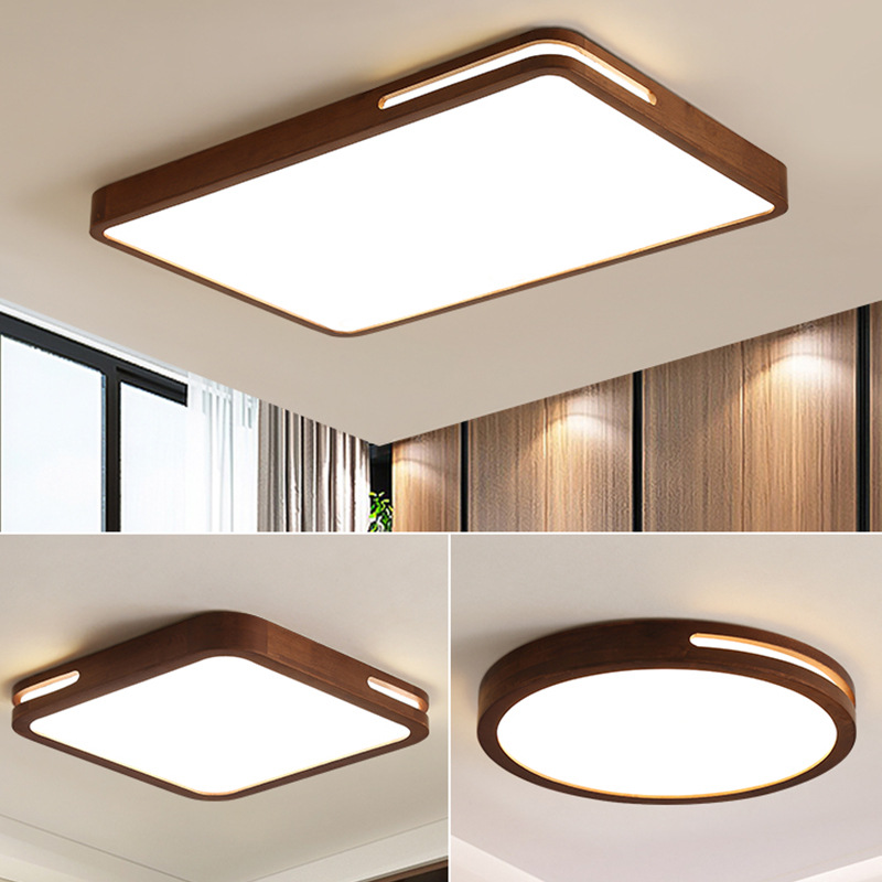 北欧风格客厅吸顶灯现代简约胡桃木色原木新中式圆形卧室LED灯具|ru