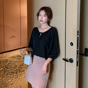 洋气上衣女潮 时尚2020春季新款百搭七分袖打底衫休闲宽松小衫 夏