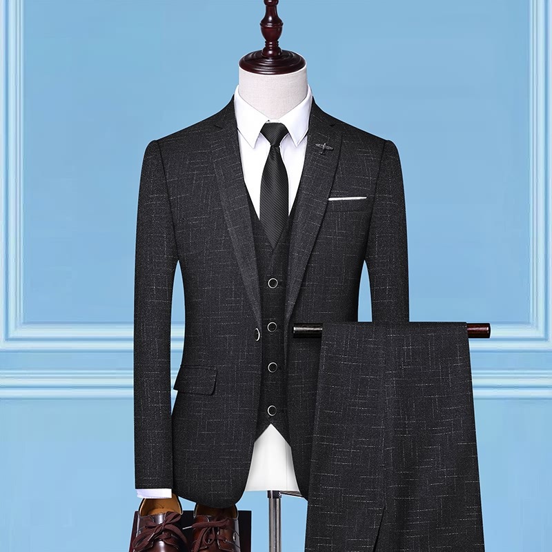 Hongerwo New Men's Clothing Spring and Autumn Men's Casual Suit Korean Style Slim-fit Three-piece Small Suit Formal Dress