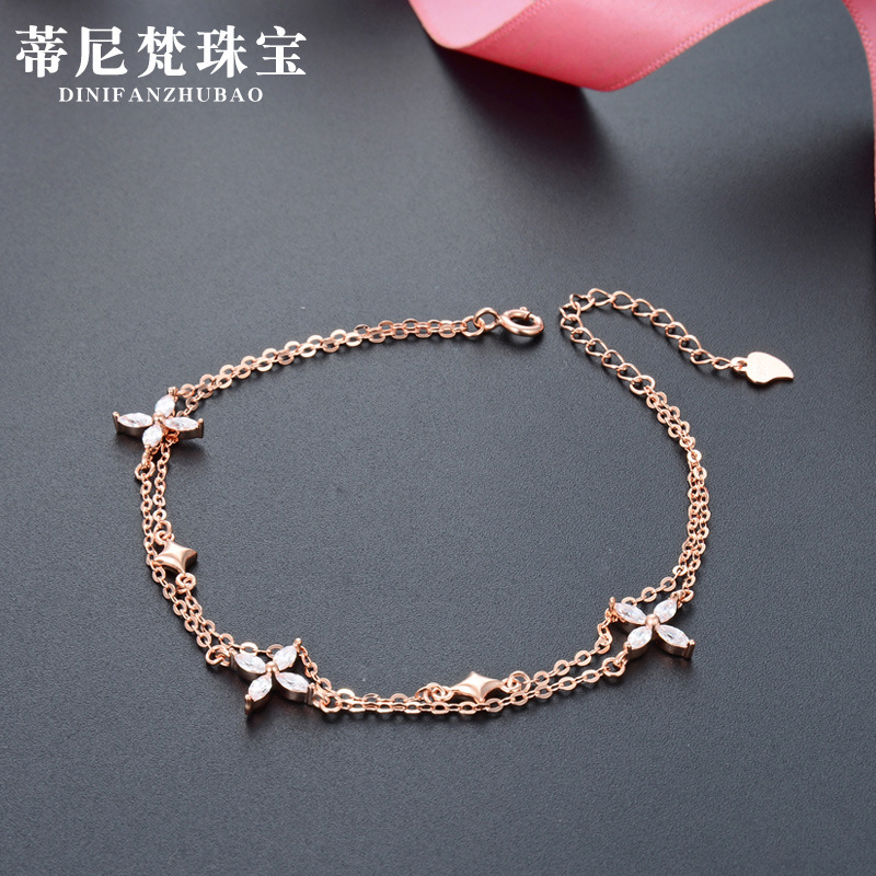 Japonés y coreano estilo Super Fairy moda dulce ZIRCON joyería S925 plata esterlina trébol pulsera de las mujeres temperamento joyería