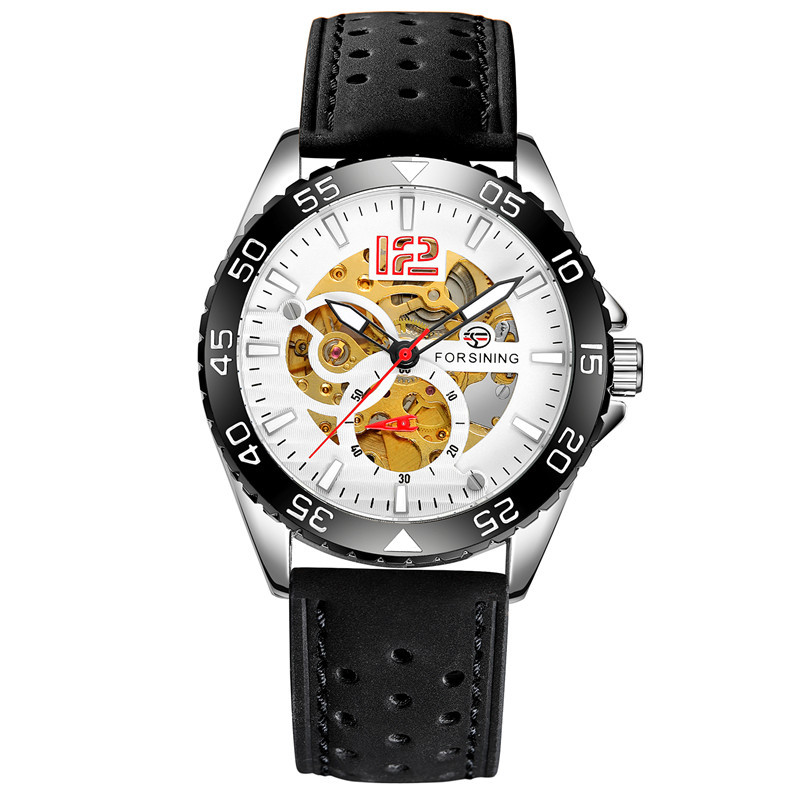 Forsining/fusini hombres correa de cuero reloj de negocios reloj mecánico automático casual reloj hueco 8180