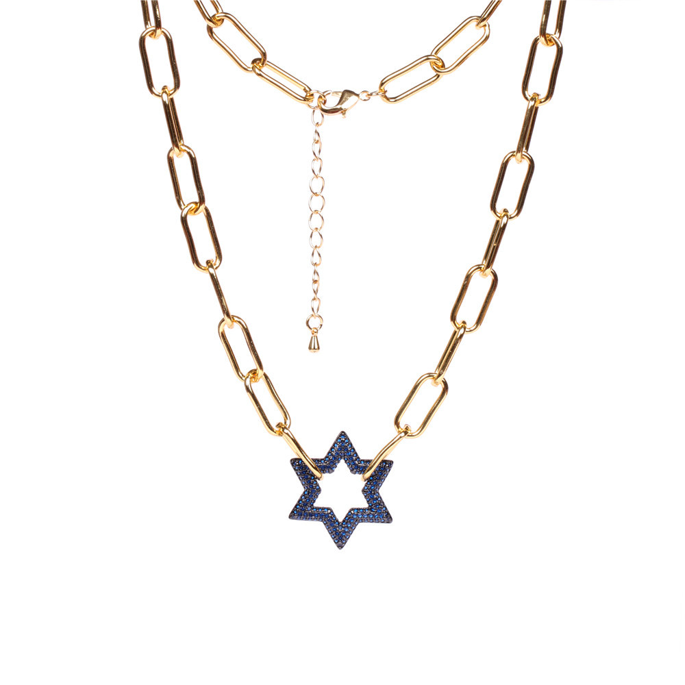 hot sale new hip-hop style full diamond hexagonal star pendant lock thick necklace