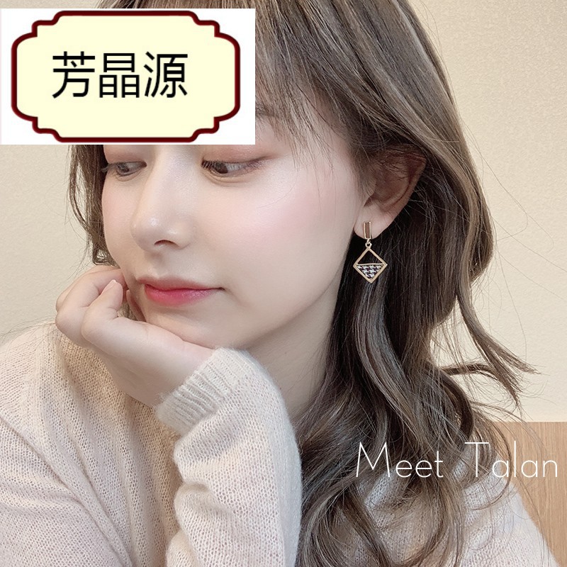 網紅高級感耳環2019新款潮韓國氣質不對稱耳釘複古格子耳墜耳飾品