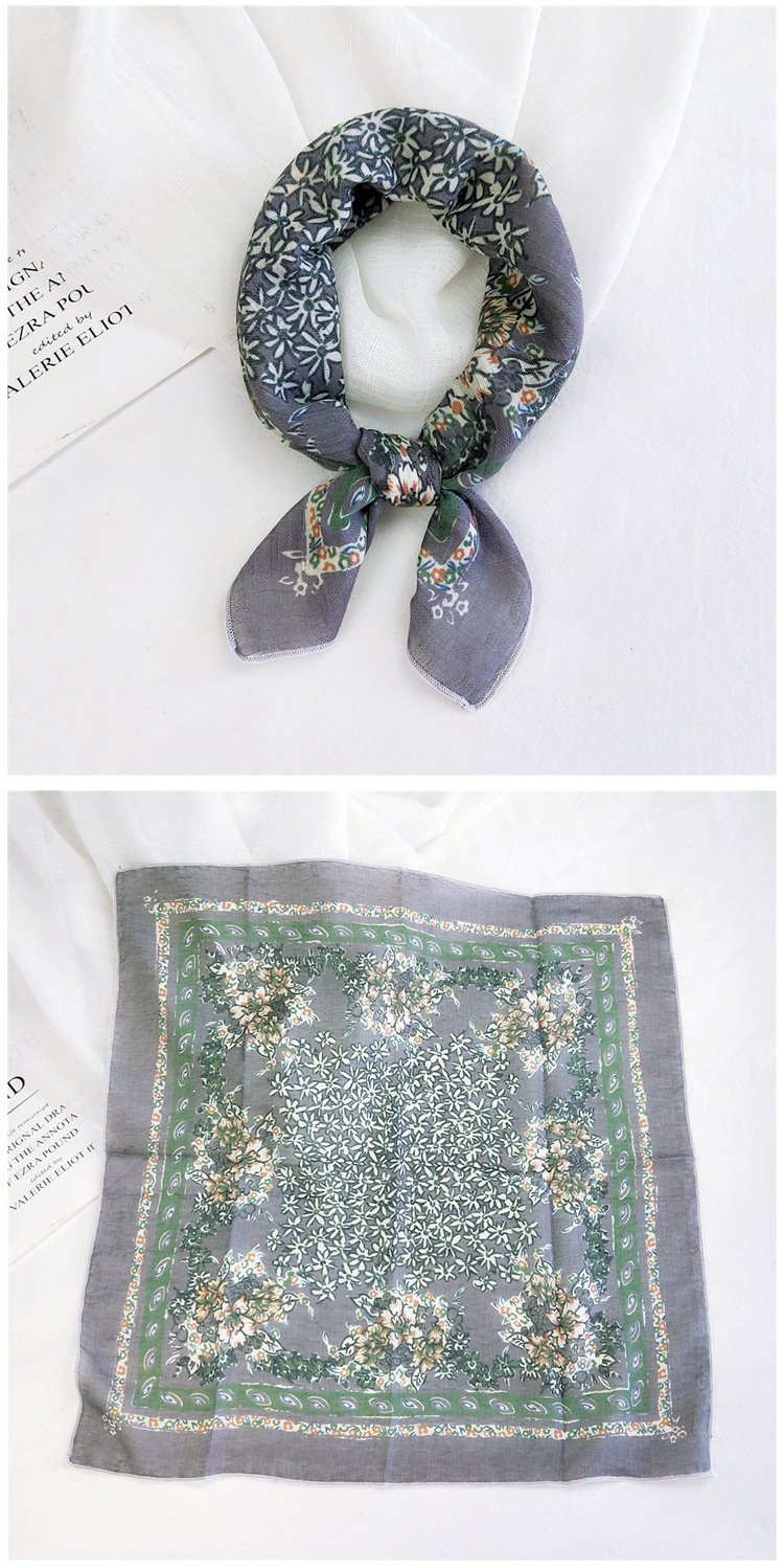 50g Weight Silk Scarf Classification Travel Occasion Unisex Gender Printing Design Sweet Style Grey&Pink, Grey, White, Purple, Green, Blue, Camel, Yellow, Black Color Cotton Linen Small Square Scarf 19