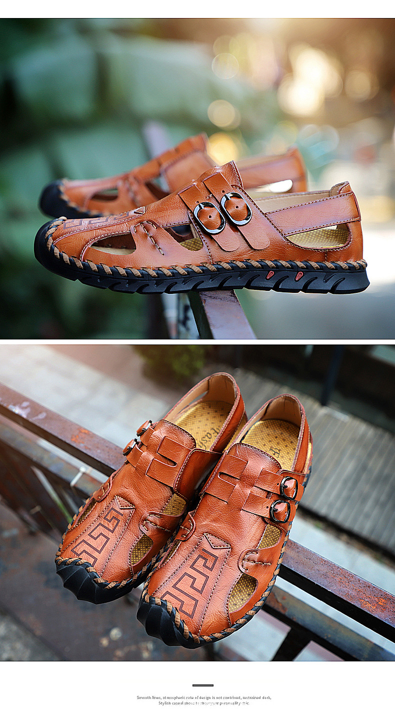 Cross-border large-sized foreign trade men's sandals, men's genuine leather beach shoes, men's sandals, anti-slip soft-soled sports and casual flip-flops undefined