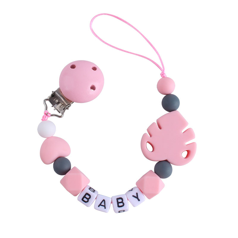 Bebé Hemu chupete clip nombre del bebé calmante hoja de silicona chupete cadena Amazon nueva venta caliente