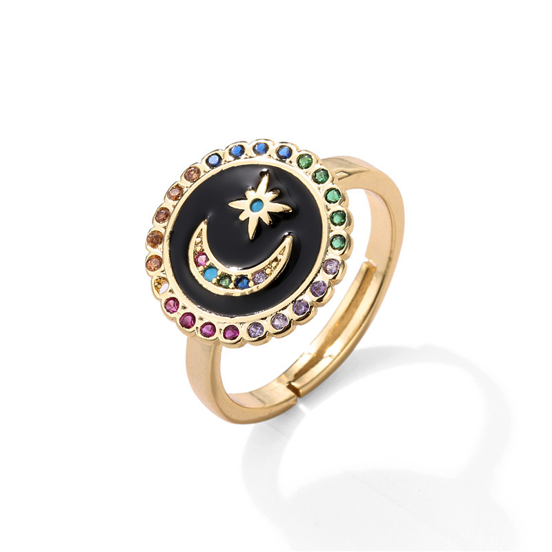 Anillo De Apertura De Circonio De Color Con Micro Incrustaciones De Estrella De Luna De Gota De Aceite De Moda display picture 5