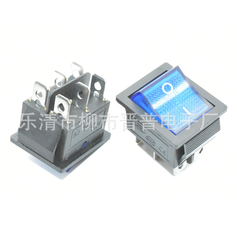 蓝色船型开关 6脚3档蓝色带灯翘板开关 KCD4 3档蓝色电源开关