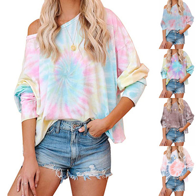 2020 Europe and America new pattern Women's wear . Fleece Long sleeve jacket Cross border Amazon Explosive money tie-dyed printing